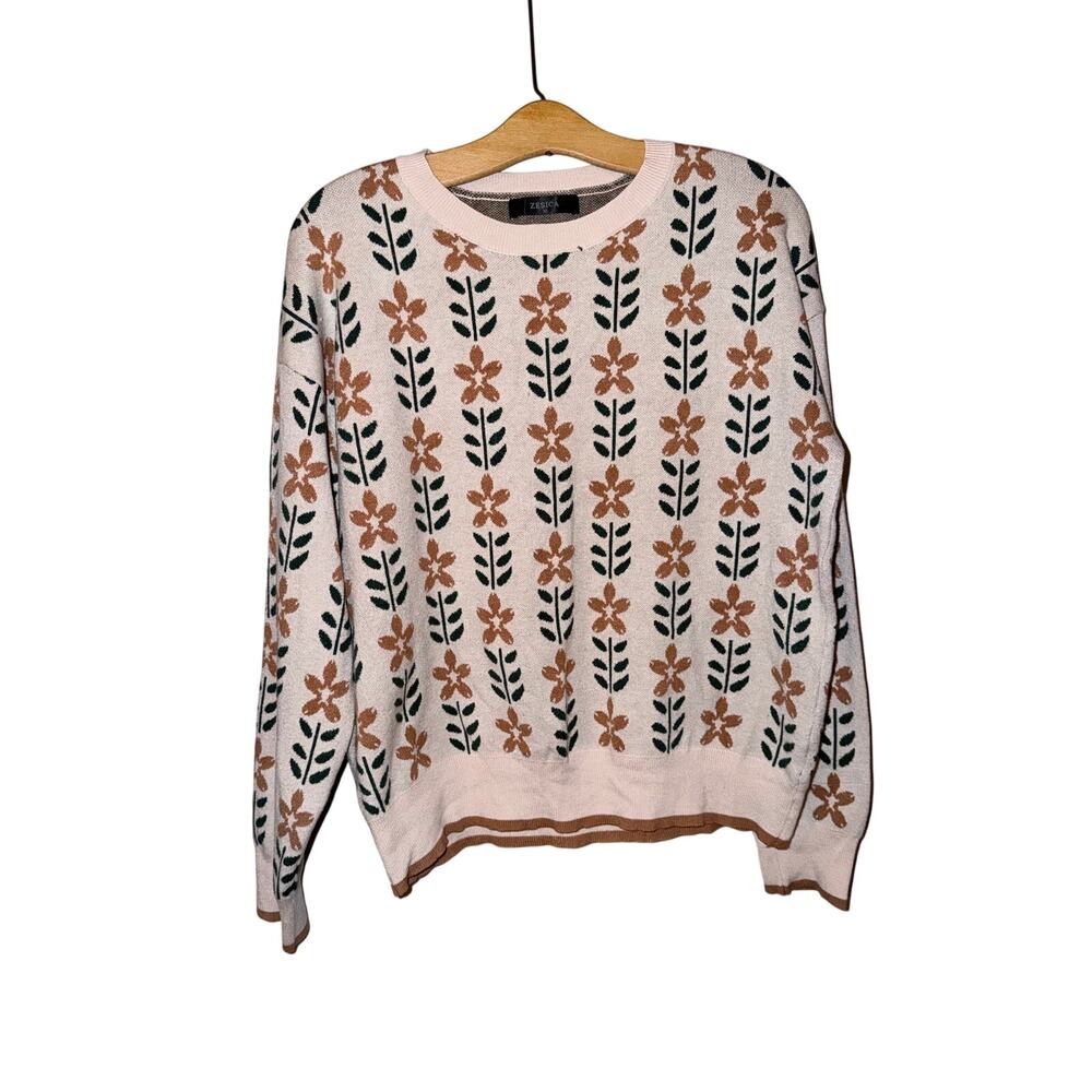 Zesica cream Dutch floral pattern pullover sweater medium cottagecore woodland